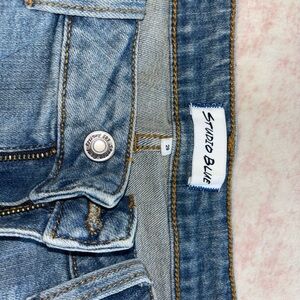 Classic Blue Jean Shorts with Golden Stitching